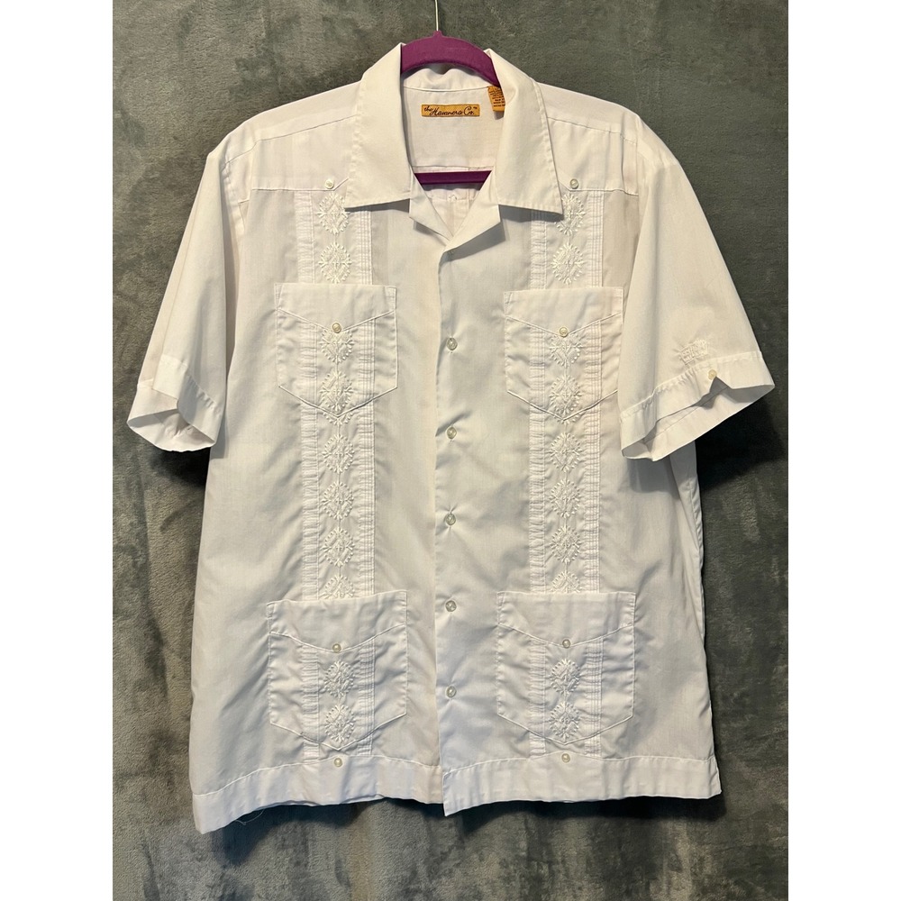 Havana Co White Guayabera Shirt L/G Cuban Wedding Resort Camp Shirt Vintage